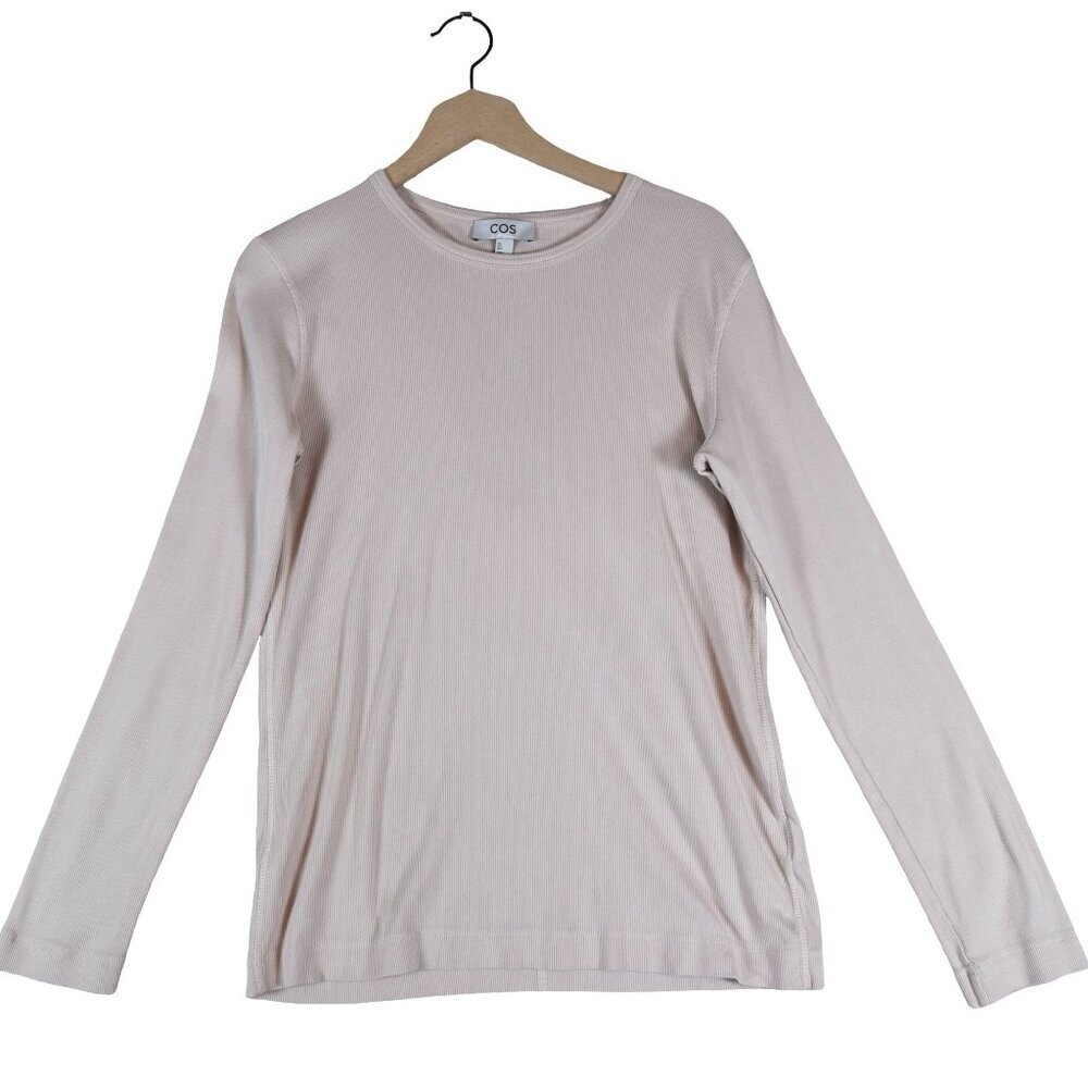 COS Creamy Pink Ribbed Long Sleeve Top Minimalist Basic Luxe L